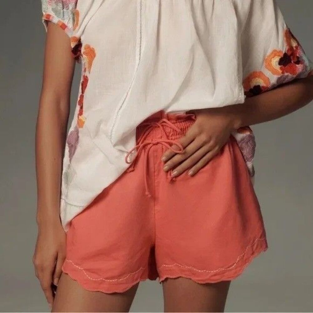 By Anthropologie Linen Double Waistband Shorts Pull-On Smocked XXS-P 289521 - Picture 3 of 8
